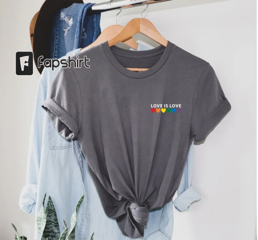 Love is Love Rainbow Heart Shirt, pocket size T Shirt. Perfect gift, Pride Rainbow Heart T shirt, Pride Shirt. Unisex T shirt. LGBT tee