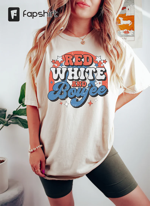 Red White and Boujee, Retro Groovy 4th of July Shirt, Patriotic Rainbow Shirt, Happy 4th of July Shirt, Independence Day, Memorial Day Shirt