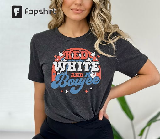 Red White and Boujee, Retro Groovy 4th of July Shirt, Patriotic Rainbow Shirt, Happy 4th of July Shirt, Independence Day, Memorial Day Shirt