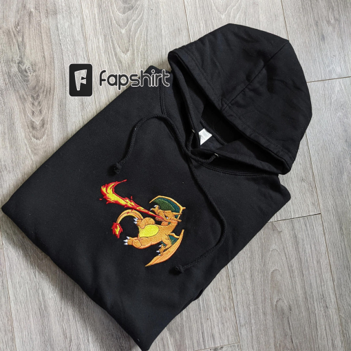 Pokemon Charizard Embroidered Hoodie; Pokemon embroidered sweatshirt; Pokemon embroidery; Pokemon Hoodies; Pokemon Dragonite sweatshirt