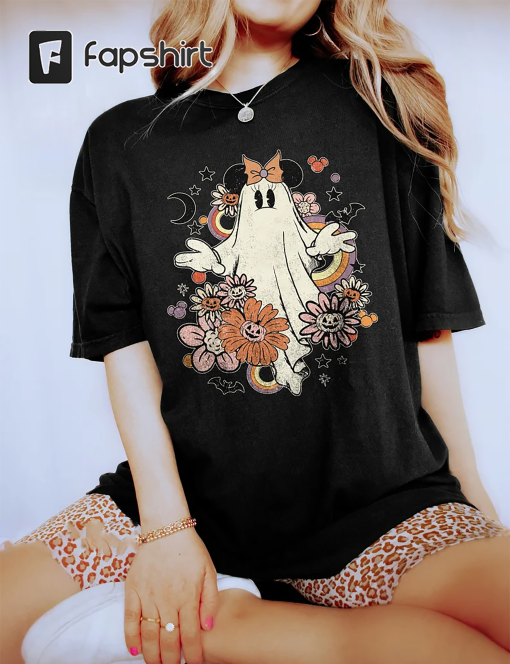 Comfort Colors Retro Floral Minnie Ghost Halloween Tshirt, Floral Minnie Halloween Shirt, Disney Halloween Shirt, Vintage Minnie Ghost Shirt