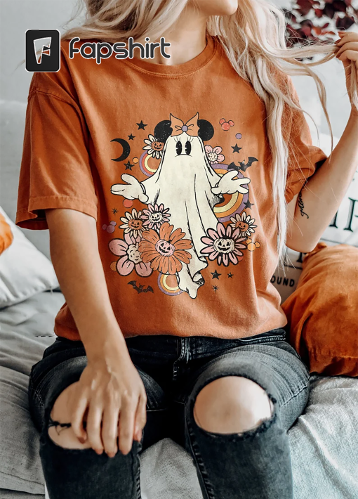 Comfort Colors Retro Floral Minnie Ghost Halloween Tshirt, Floral Minnie Halloween Shirt, Disney Halloween Shirt, Vintage Minnie Ghost Shirt