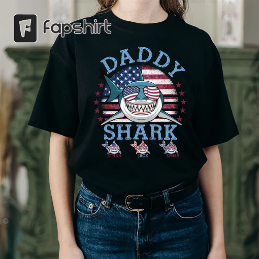 Daddy Shark Shirt With Kids Name, Personalized Fathers Day Shirt, Custom Family Shark Shirt, Fathers Day Gift, Gift For Dad, New Dad Shirt