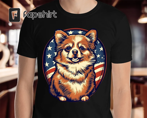 American Flag Pomeranian Dog Shirt | Pomeranian Mom, Pomeranian Dad, Classic Vintage Style, Pomeranian Pet Dog Owner Perfect Unisex Gift