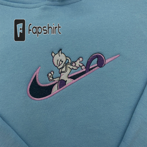 Pokemon Mewtwo Embroidered Hoodie; Pokemon embroidered sweatshirt; Pokemon embroidery; Pokemon Hoodies; Pokemon Mewtwo sweatshirt Anime