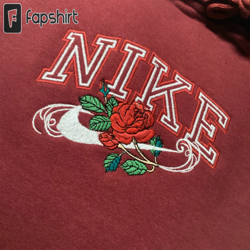 Embroidered nke floral sweatshirt, Custom Embroidery Crewneck Sweatshirts, floral embroidered crewneck, rose embroidered