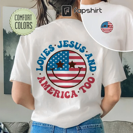 Loves Jesus And America Too Comfort Colors Shirt, Retro 4th of July, Fourth of July Shirt, Independence Day Tee, USA Shirt, Patriotic Shirt