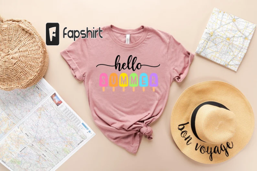 Hello Summer Shirt – Popsicle Written Summer Welcome Outfit – Colorful Holiday T-Shirt – Family Vacation Apparel – Gift for Traveler