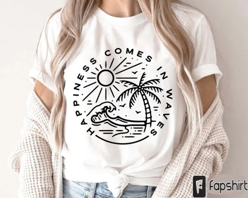 Happiness Comes In Waves Comfort Color Tees, Trendy Shirts for Women, Vsco Shirt, Aesthetic Shirt, Summer Vibes Shirt,Tumblr Shirt