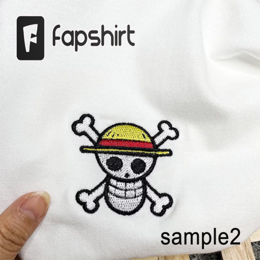 Embroidered Luffy Anime T-Shirt | King of the Pirates Anime Manga T-Shirt | Strawhat/Jolly Roger/Heart Pirates/Devil Fruit Sewn on Thread