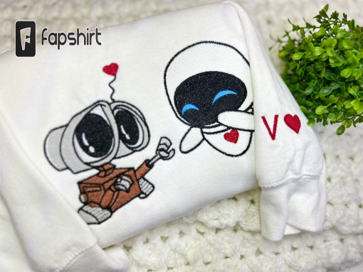 Wall-E and Eve embroidered sweatshirts, Wall-E and Eve valentines couples sweatshirts, WALL-E and EVE, Valentines gift, Couples sweatshirt