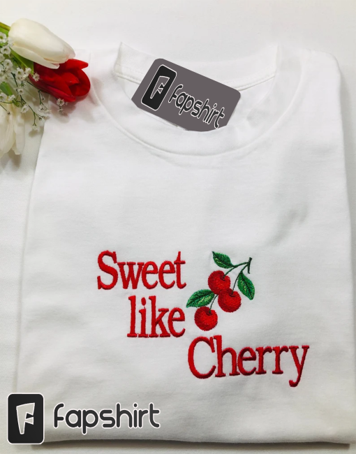 Embroidered T Shirt, Sweet Cherry Fruit Lover, Summer Cherry shirt, Trendy Shirt, shirt for her, birthday, gift for sister, gift for her .