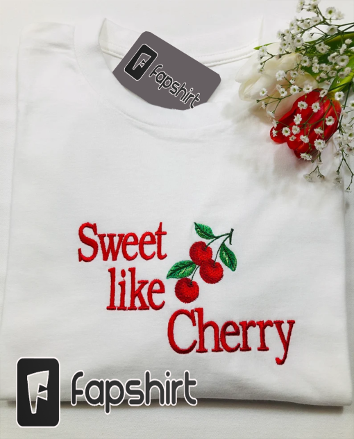 Embroidered T Shirt, Sweet Cherry Fruit Lover, Summer Cherry shirt, Trendy Shirt, shirt for her, birthday, gift for sister, gift for her .