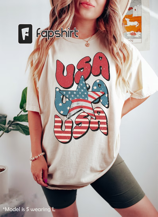 Retro USA Flag Comfort Colors Shirt, 4th Of July Tee, Retro Funny Fourth Of July Shirt, Womens 4th of July Shirt, America Patriotic Tshirt