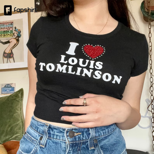 I Love Louis Rhinestone Glitter Heart Baby Tee Crop top Concert Tee Aesthetic Retro Shirt