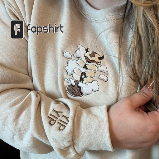 Appa avatar embroidered sweatshirt, Bison custom design sweatshirt, yip yip Appa sweatshirt, Hoodie, Anime sweatshirt