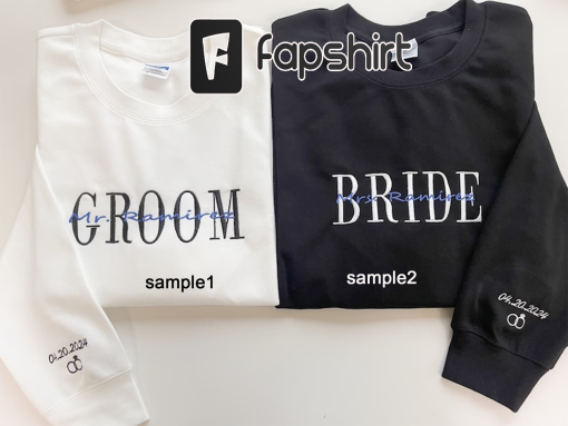 Personalized Embroidered Bride Groom Sweatshirt | Custom last name Sweatshirt | Bridal Sweatshirt | Engagement Gift | Couple hoodies