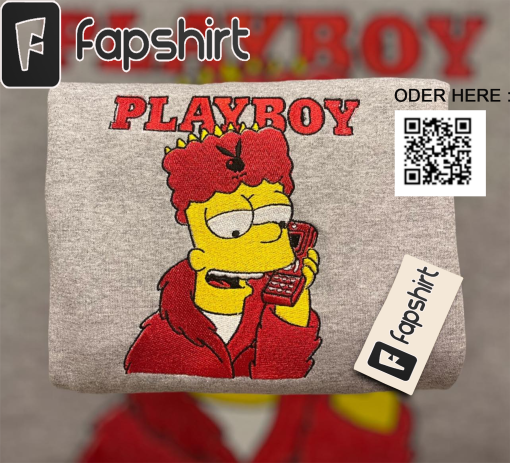 Bart Simpson x Playboy Embroidered Hoodie Cartoon Cute Embroidery Crewneck Sweatshirt Embroidered T Shirt