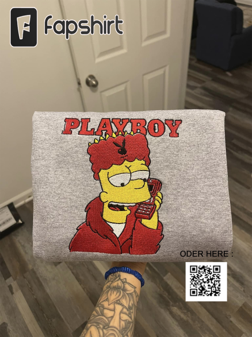 Bart Simpson x Playboy Embroidered Hoodie Cartoon Cute Embroidery Crewneck Sweatshirt Embroidered T Shirt