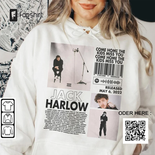 Jack Harlow Rap Shirt, Come Home the Kids Miss You Album 90s Y2K Merch Vintage Rapper Hiphop, Retro Unisex Gift Bootleg Hoodie Mus0806DK