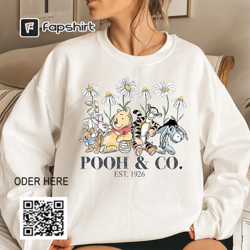 Vintage Disney Floral Pooh and Co Est 1926 Sweatshirt, Retro Disney Pooh Bear Hoodie, Pooh Bear and Friends Sketch, Disney Trip 2023 Shirt