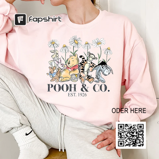 Vintage Disney Floral Pooh and Co Est 1926 Sweatshirt, Retro Disney Pooh Bear Hoodie, Pooh Bear and Friends Sketch, Disney Trip 2023 Shirt