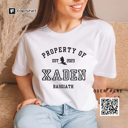 Fourth Wing Xaden Riorson Property Of Collegiate White Tshirt Basgiath War College Merch Classic Unisex Crewneck T-shirt