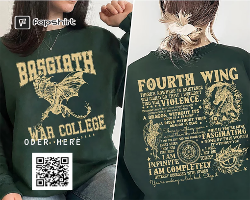 Fourth Wing Shirt, Dragon Rider Shirt, Basgiath War College Shirt, The Empyrean Series,Violet Sorrengail Xaden Riorson Fantasy Bookish Shirt