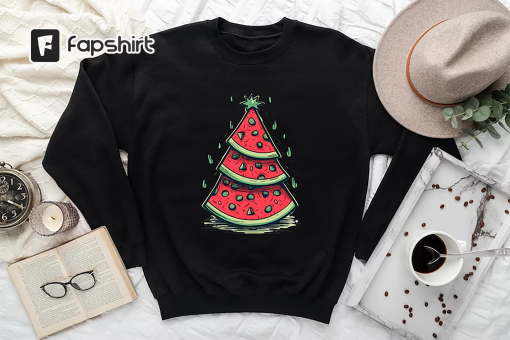 Christmas In July Shirt,Watermelon Christmas Tree Shirt,Christmas In Summer T-Shirt,Cute Christmas Tee,Beach Christmas Tee,Xmas Vacation Tee