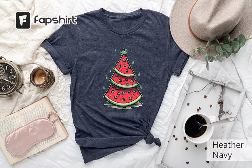 Christmas In July Shirt,Watermelon Christmas Tree Shirt,Christmas In Summer T-Shirt,Cute Christmas Tee,Beach Christmas Tee,Xmas Vacation Tee