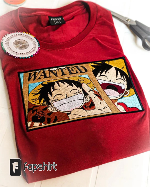 Personalizable Embroidered Luffy Most Wanted, embroidered One Piece Sweatshirt, embroidered crewneck Luffy Most Wanted.