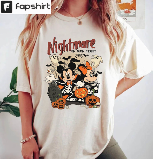 Nightmare On Main Street Mickey Minnie Shirt, Disney Halloween Long Sleeve Short Sleeve