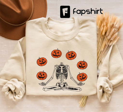 Pumpkin Halloween Sweatshirt, Skeleton Halloween Shirt, Pumpkin Shirt, Fall Sweatshirt for Women