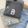 Embroidered Ghost Sweatshirt, Halloween Sweatshirt, Black Cat, Fall Sweatshirt for Women, Halloween Crewneck, Ghost Shirt, Spooky Season