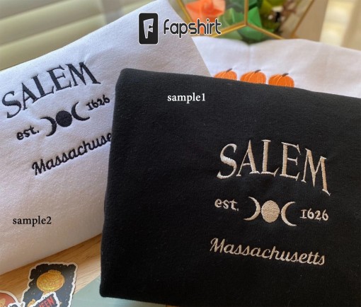 Salem Massachusetts Embroidered Sweatshirt | Fall Sweater | Halloween Crewneck | Pumpkin Patch Sweatshirt | Local Witches Sweatshirt