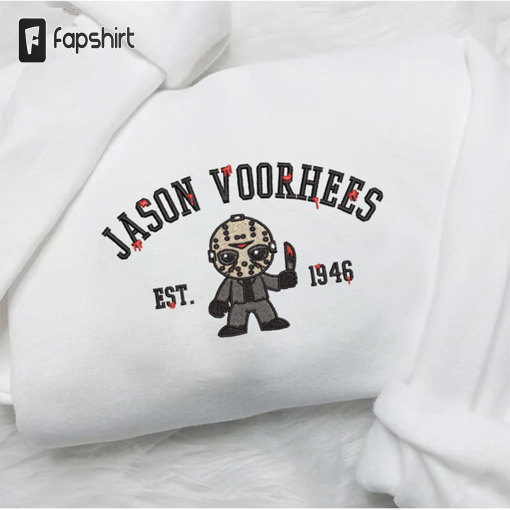 Jason Voorhees Embroidered Crewneck, Halloween Sweatshirt, Horror friends Embroidered Hoodie