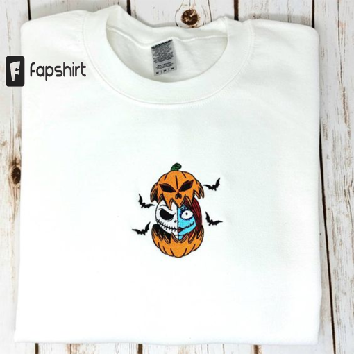 Customizable Jack and Sally Embroidered Crewneck Sweatshirt Halloween Spooky Season Fall Trendy Vintage Inspired Back to School Gift Idea