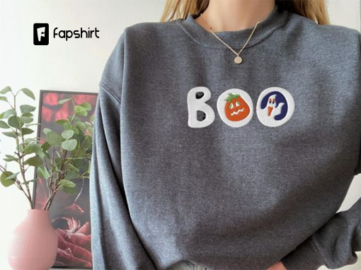 Halloween Cookies Boo Season Embroidered Sweatshirt, Halloween Sugar Cookie Embroidered Crew Sweatshirt, Halloween Embroidered Sweatshirt