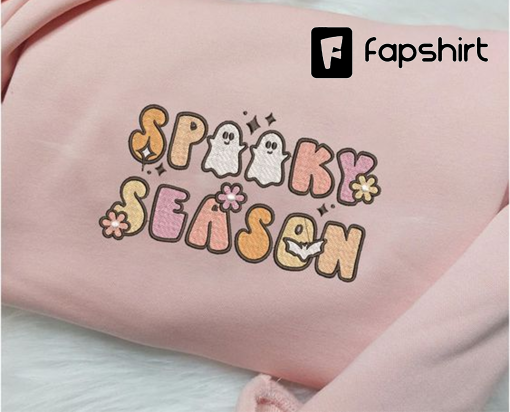 Spooky Season Embroidered Crewneck, Halloween Sweatshirt, Retro Halloween Embroidered Hoodie