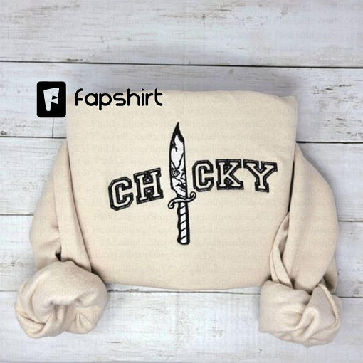 Chucky Embroidered Crewneck Sweatshirt, Chucky Top, Halloween Sweatshirt, Halloween Embroidery, Horror Movie Crewneck, Gothic Top, Gift Idea