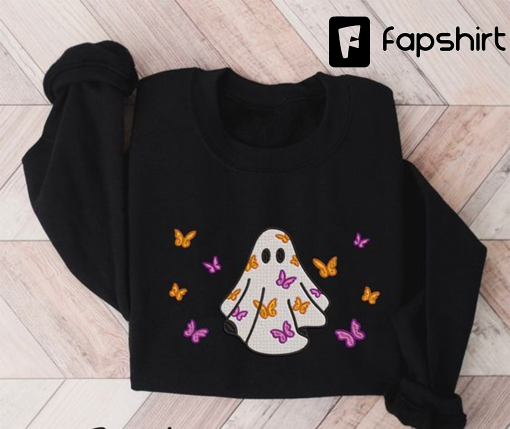 Embroidered Butterfly Ghost Sweatshirt, Unisex Fit