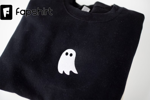 Embroidered Cute Ghost Sweatshirt, Embroidered Fall Sweatshirt, Halloween Crewneck Sweatshirt, Ghost Sweatshirt, Trendy Fall Sweatshirt