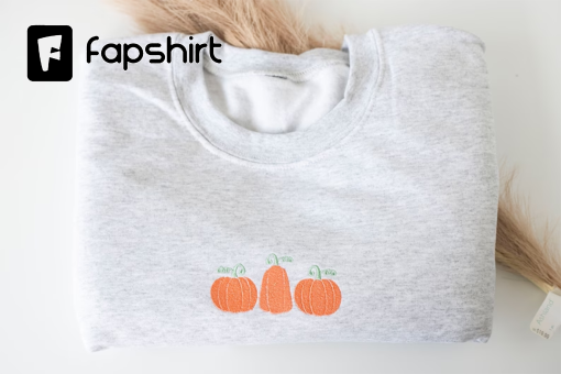 Embroidered Pumpkin Trio Sweatshirt, Embroidered Fall Sweatshirt, Halloween Crewneck, Thanksgiving Sweatshirt, Trendy Fall Sweatshirt