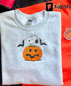 Snoopy Pumpkin Halloween Embroidered Sweatshirt, Pumpkin Sweatshirt,…