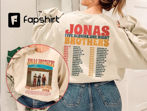 Vintage Jonas Brothers 2023 Tour T-Shirt, Five Albums One Night Tour Sweatshirt, Music Tour Merch, Pop Rock Band Concert Tee, Gift For Fan