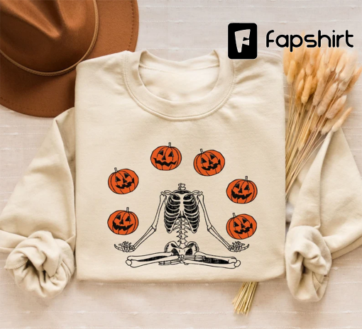 Pumpkin Halloween Sweatshirt, Skeleton Halloween Shirt, Pumpkin Shirt, Fall Sweatshirt for Women