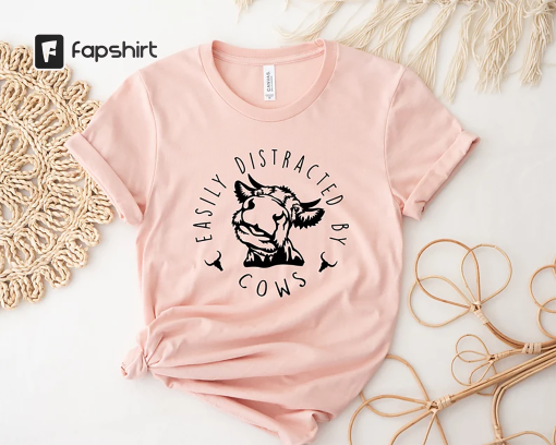 Easily Distracted By Cows Shirt,Cow Sweatshirt,Aesthetic Sweater,Funny Cow Shirt,Farm Love Shirts,Farm Animal Tshirt,Humorous Saying Sweater