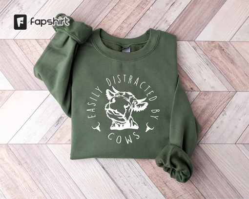 Easily Distracted By Cows Shirt,Cow Sweatshirt,Aesthetic Sweater,Funny Cow Shirt,Farm Love Shirts,Farm Animal Tshirt,Humorous Saying Sweater