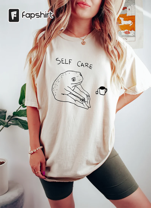 Funny Self Care Frog Shirt, Retro Vintage Self Care Shirt, Frog Lover Gift, Cool Frog Outfit, Cottagecore Frog Tshirt, Trendy Unisex Sweater