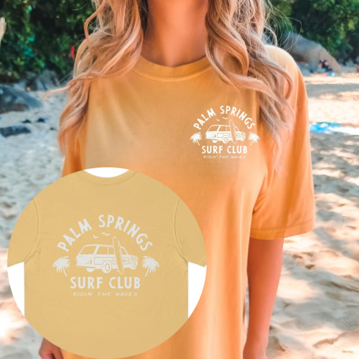 Palm Springs Surf Club Shirt | Coconut girl clothes preppy summer oversized beach tee VSCO girl aesthetic shirt for teens words on back